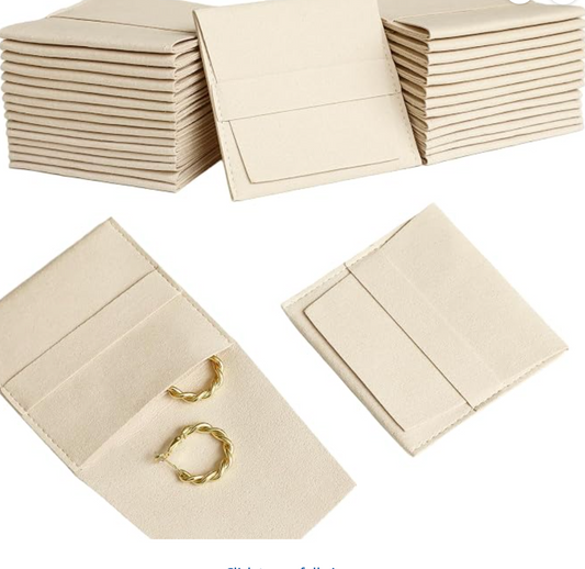 Custom Logo Jewelry Pouches – Bulk Engraved Microfiber Gift Bags (Ivory)