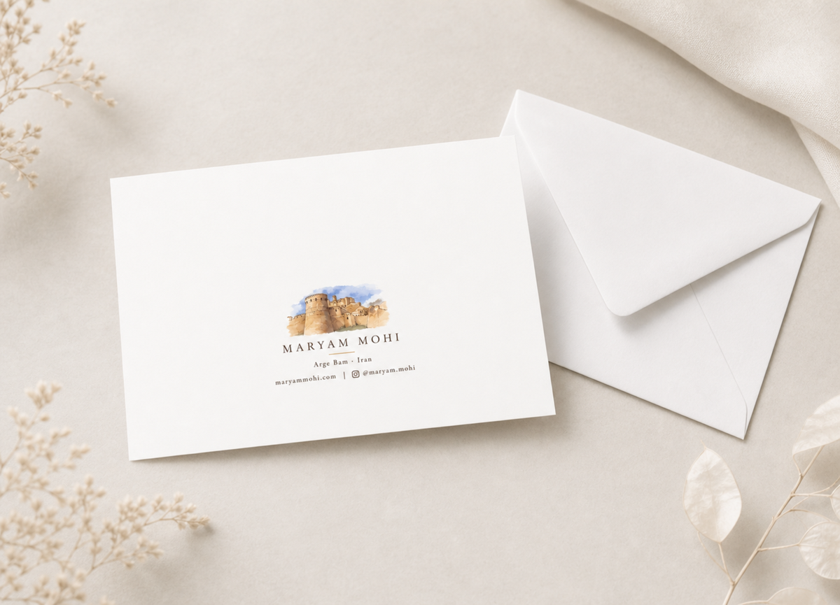 Arg-e Bam watercolor greeting card with envelope, Persian heritage gift card