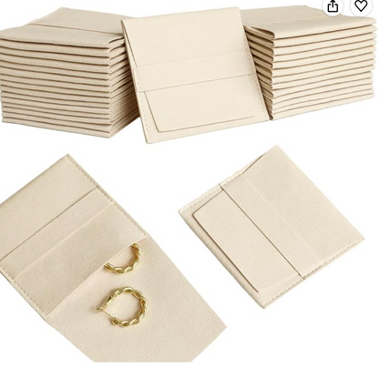 Custom Logo Jewelry Pouches – Bulk Engraved Microfiber Gift Bags (Ivory)
