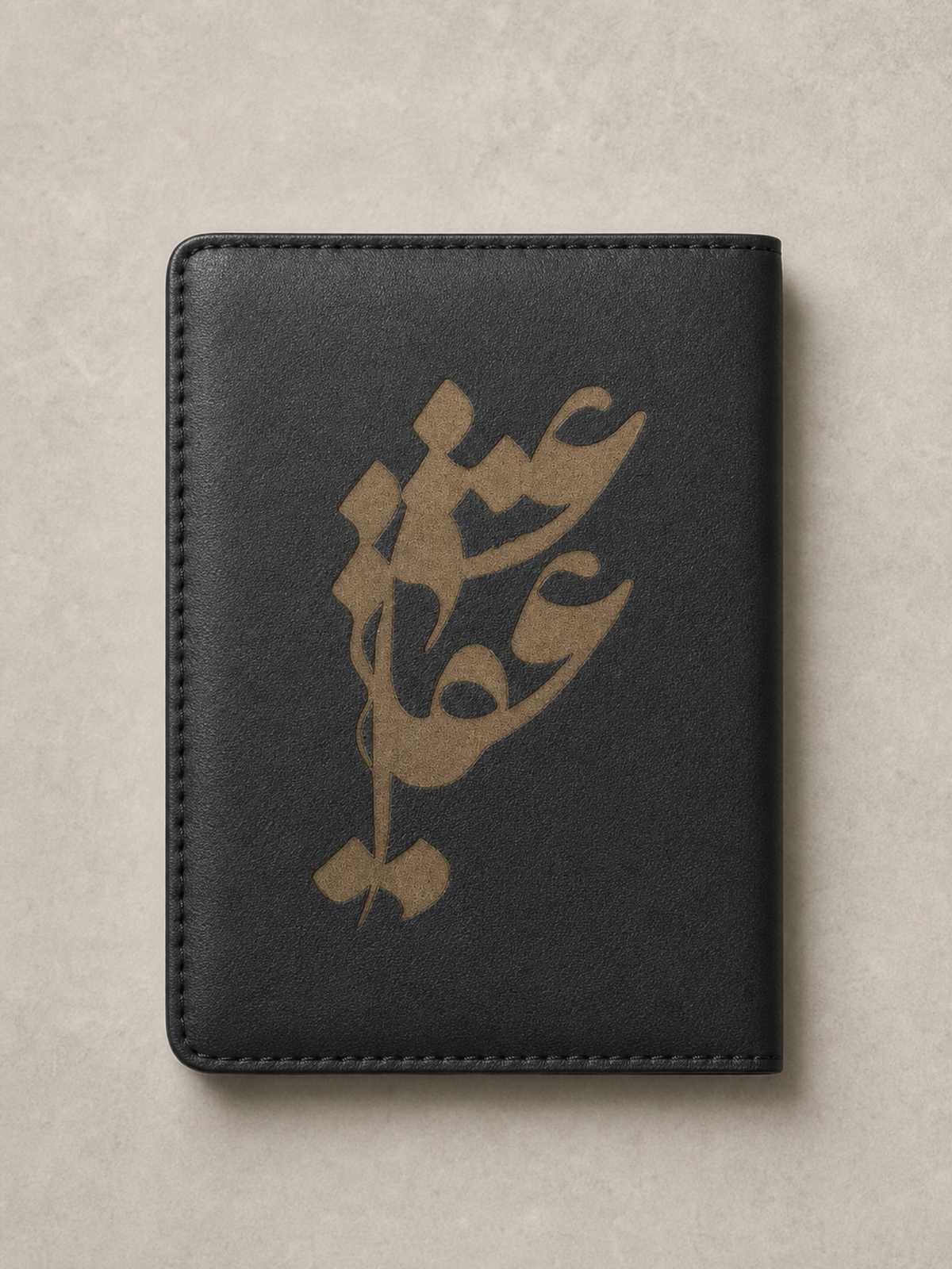 Black vegan leather passport cover laser engraved with gold Persian calligraphy, personalized passport holder by Maryam Collective