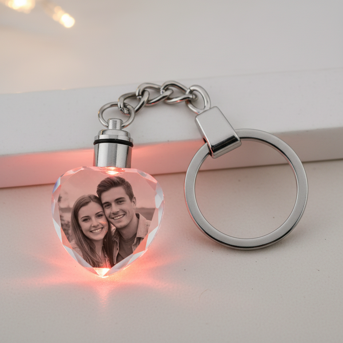 Custom Engraved Crystal Heart Keychain with LED Light