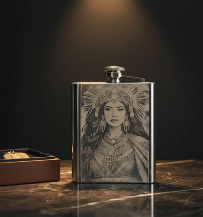 Personalized Photo Engraved Flask – Custom Stainless Steel Hip Flask with Portrait