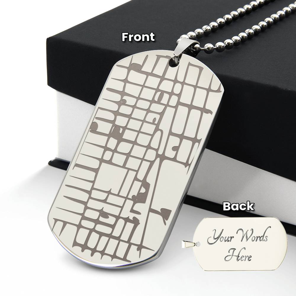 Engraved Dog Tag Map Necklace