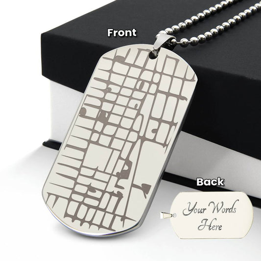 Engraved Dog Tag Map Necklace