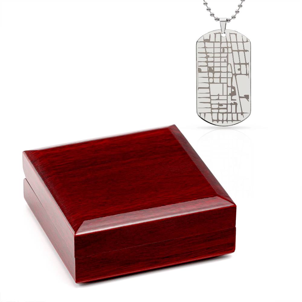 Engraved Dog Tag Map Necklace