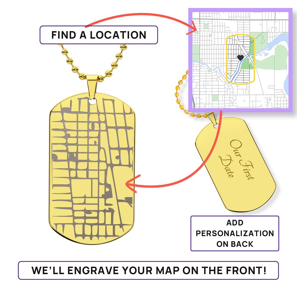Engraved Dog Tag Map Necklace