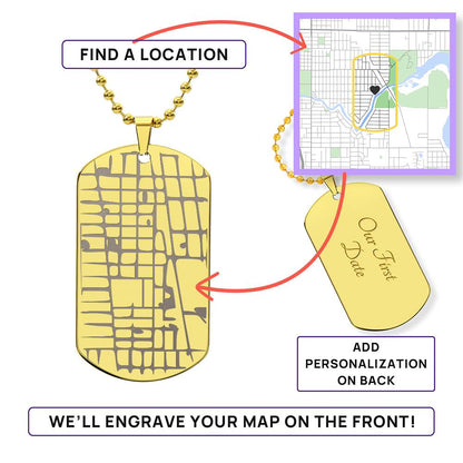 Engraved Dog Tag Map Necklace