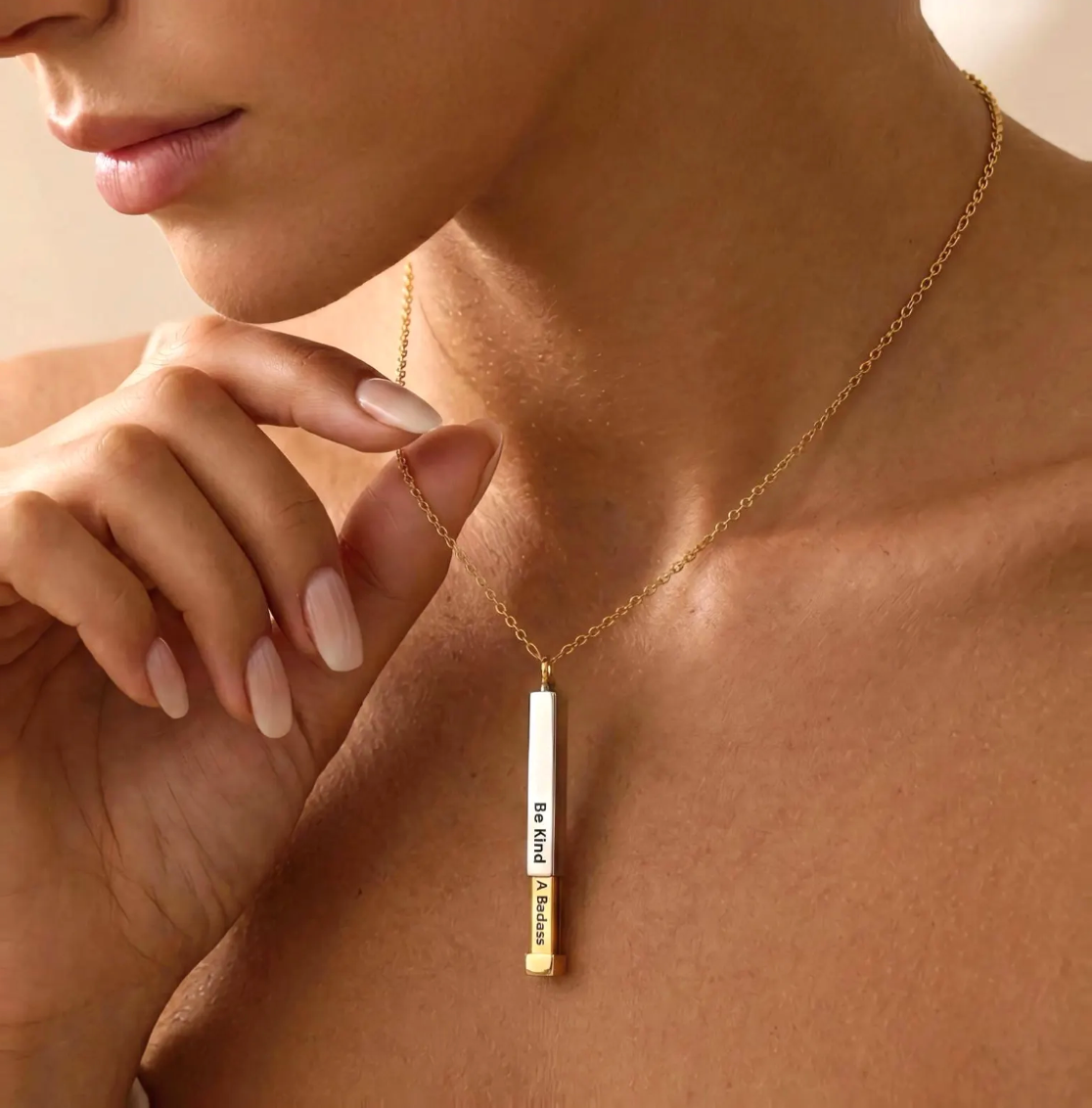 Hidden message sliding bar necklace with engraved secret tube pendant, personalized keepsake