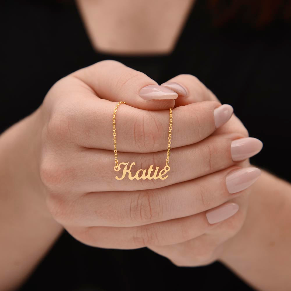 One name pendant necklace, personalized laser-engraved gold-tone jewelry